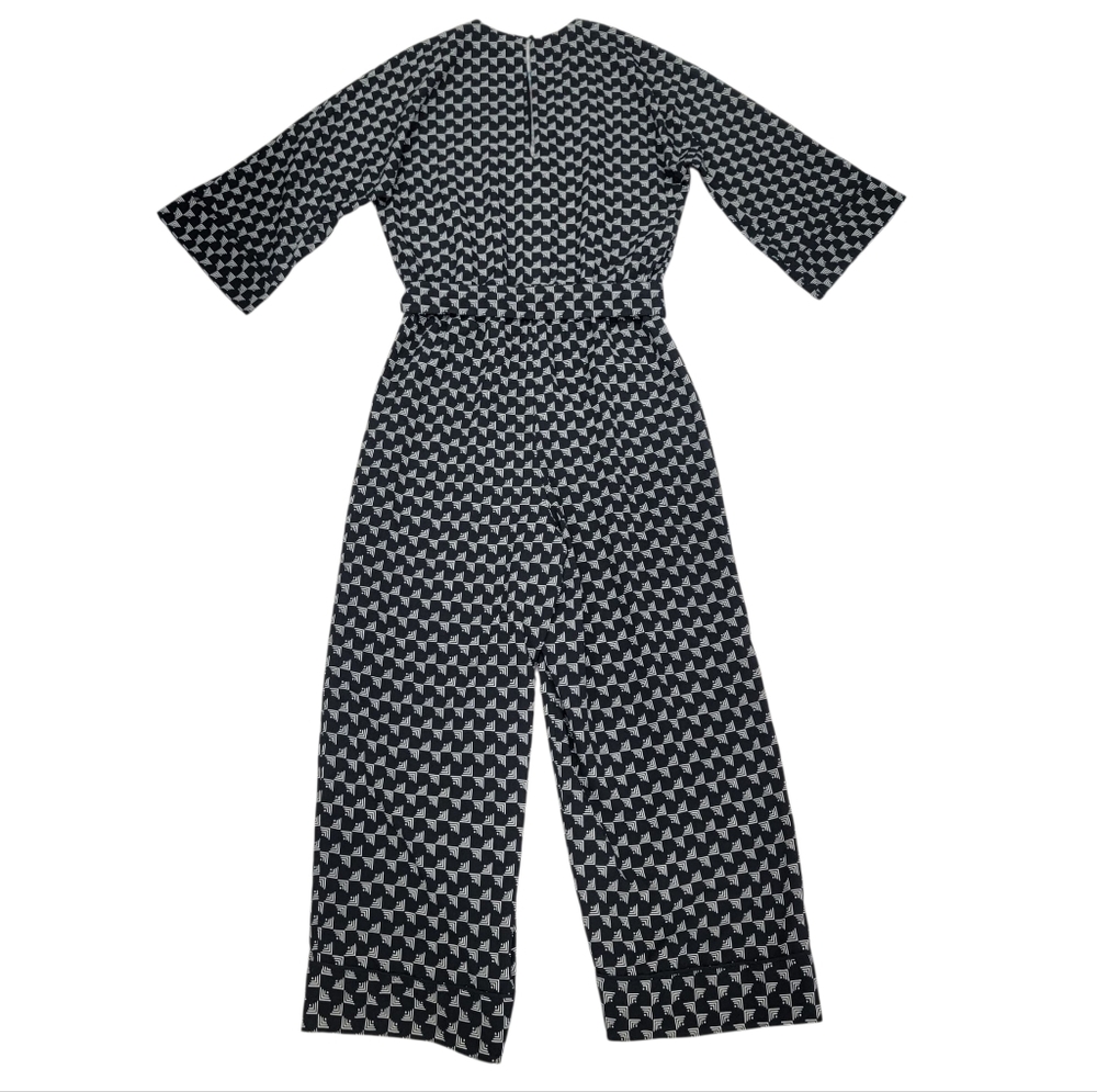 Joie Burgess Jumpsuit Black Wide Leg Cropped Geometric Print Belted Women’s S - Picture 4 of 17